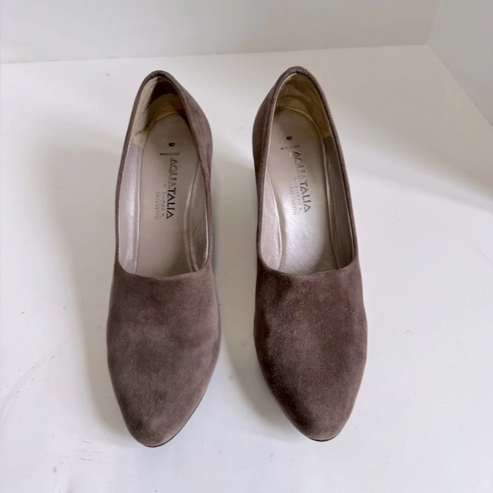Aquatalia Women's Brown Suede Wedge Pumps Size 9